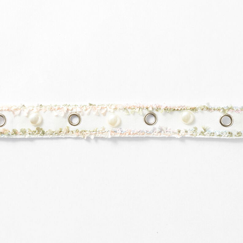 Tkaná stuha Očka a perličky Pastel [25 mm] – bílá/růžová,  image number 2