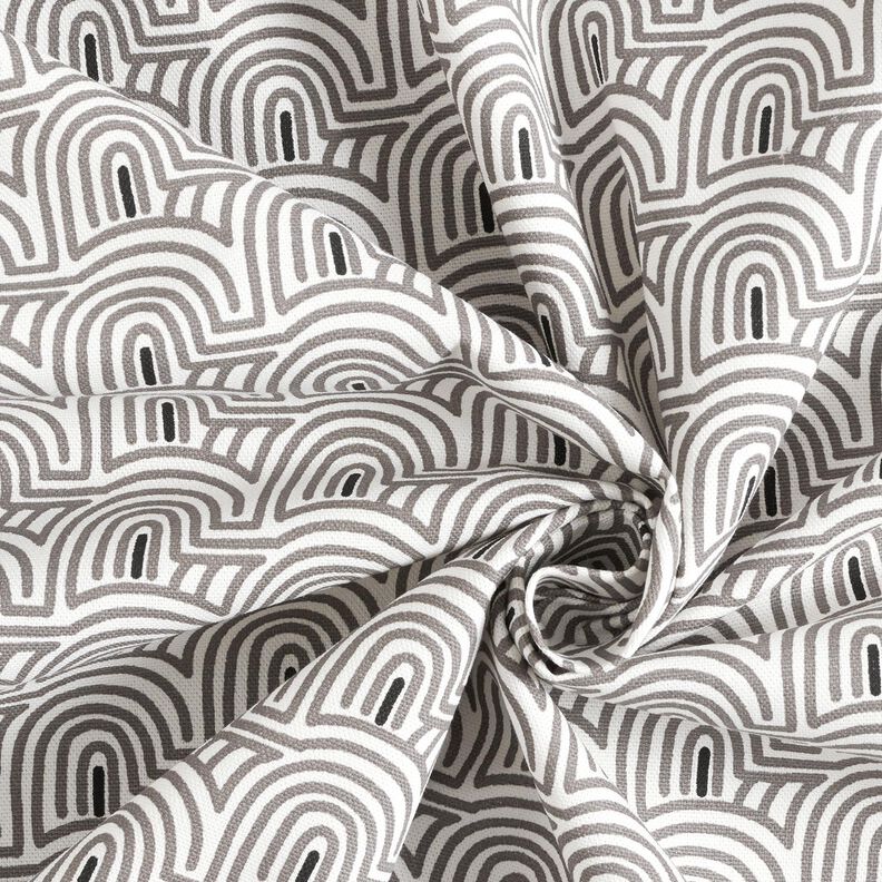 Dekorační látka Polopanama Minimalistické oblouky – bílá/šedá, image number 3