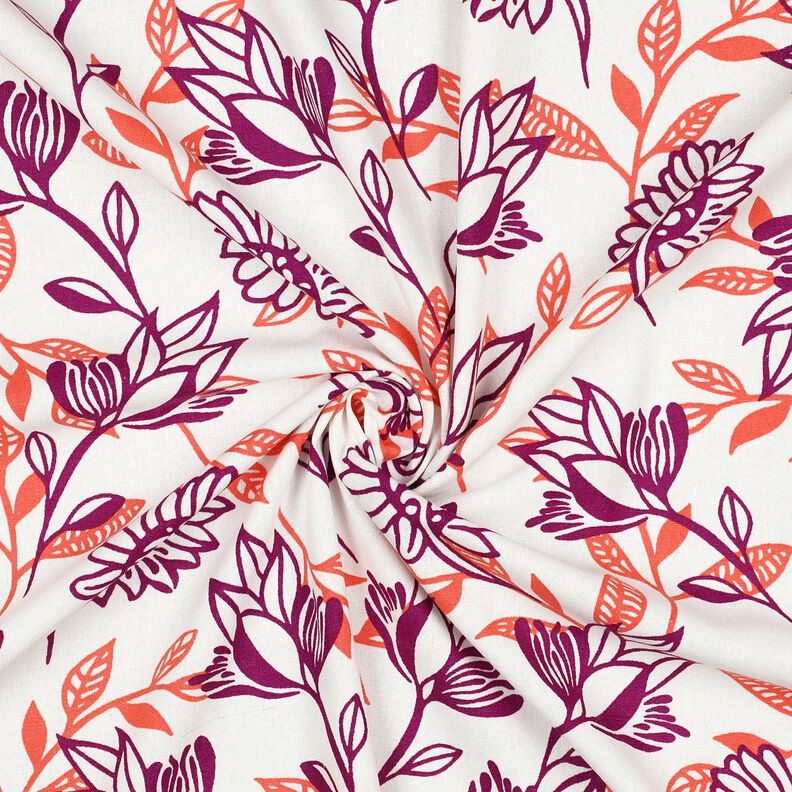 Směs vizkózy a lnu Květiny | Poppy Fabrics – slonová kost/hroznová,  image number 3