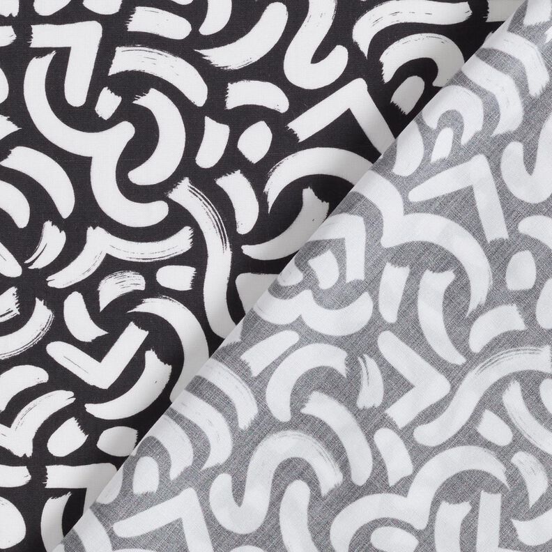 Viskózová tkanina Abstraktní vlnovky – černá/bílá | Zbytek 70cm,  image number 4