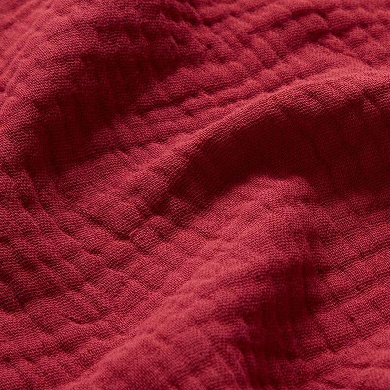GOTS Třívrstvý bavlněný mušelín – karmínově červená,  image number 3