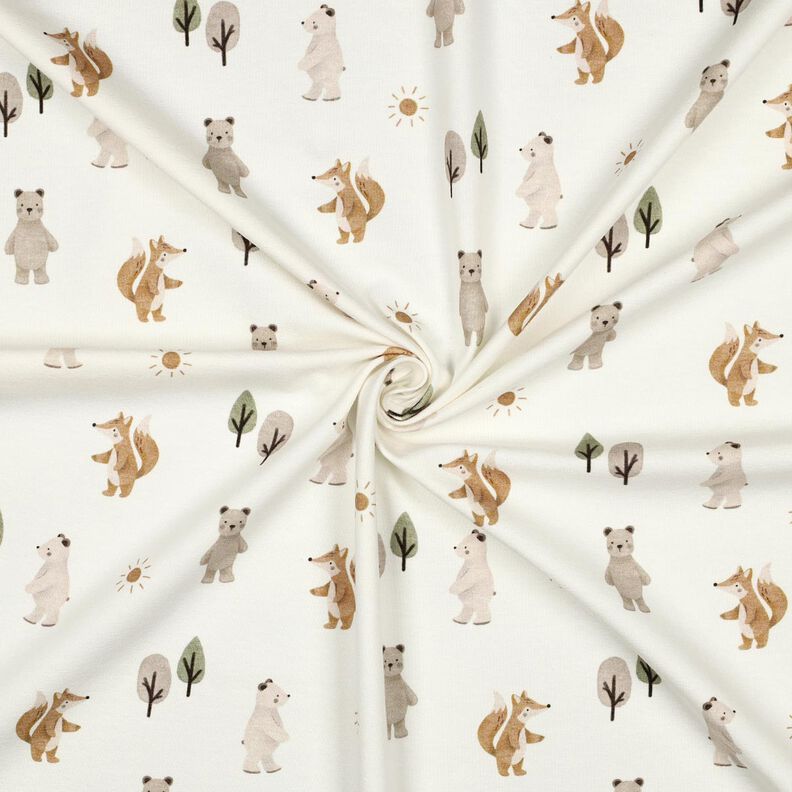 Bavlněný žerzej Zvířátka v lese digitální potisk | Poppy Fabrics – slonová kost/sasanková,  image number 3