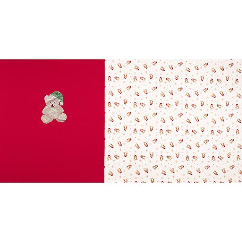 Panel Francouzské froté letní teplákovina Vánoční plyšový medvídek – vlněná bílá/červená,  image number 1
