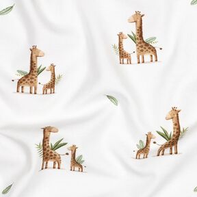 GOTS Bavlněný žerzej Žirafí rodinka digitální potisk | Poppy Fabrics – bílá/světle hnědá, 