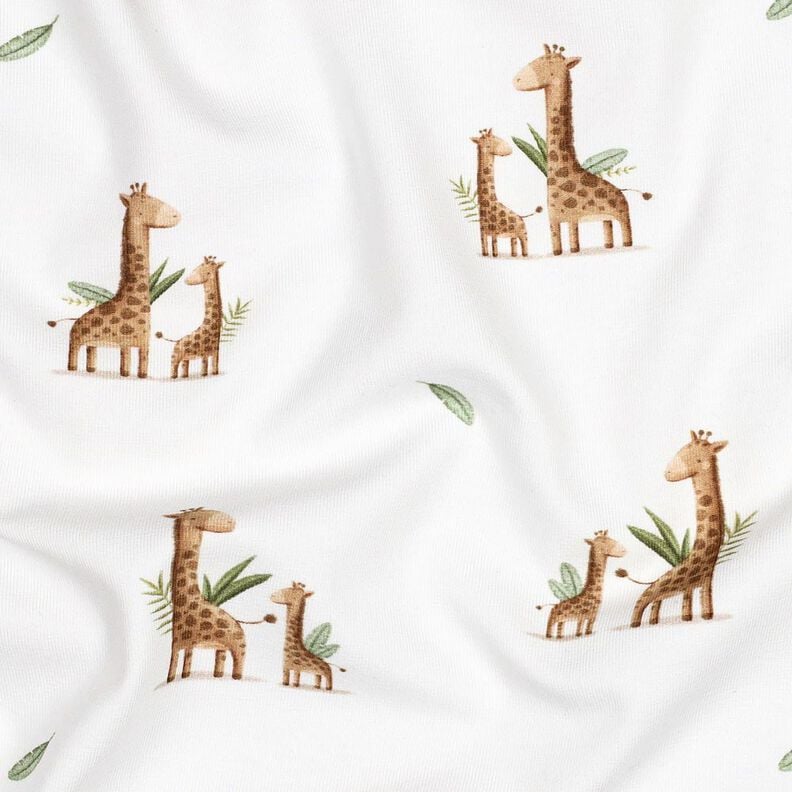 GOTS Bavlněný žerzej Žirafí rodinka digitální potisk | Poppy Fabrics – bílá/světle hnědá,  image number 2