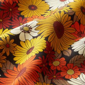 Visk&oacute;zov&aacute; tkanina Letn&iacute; květiny &ndash; slun&iacute;čkově žlut&aacute;/čern&aacute;, 