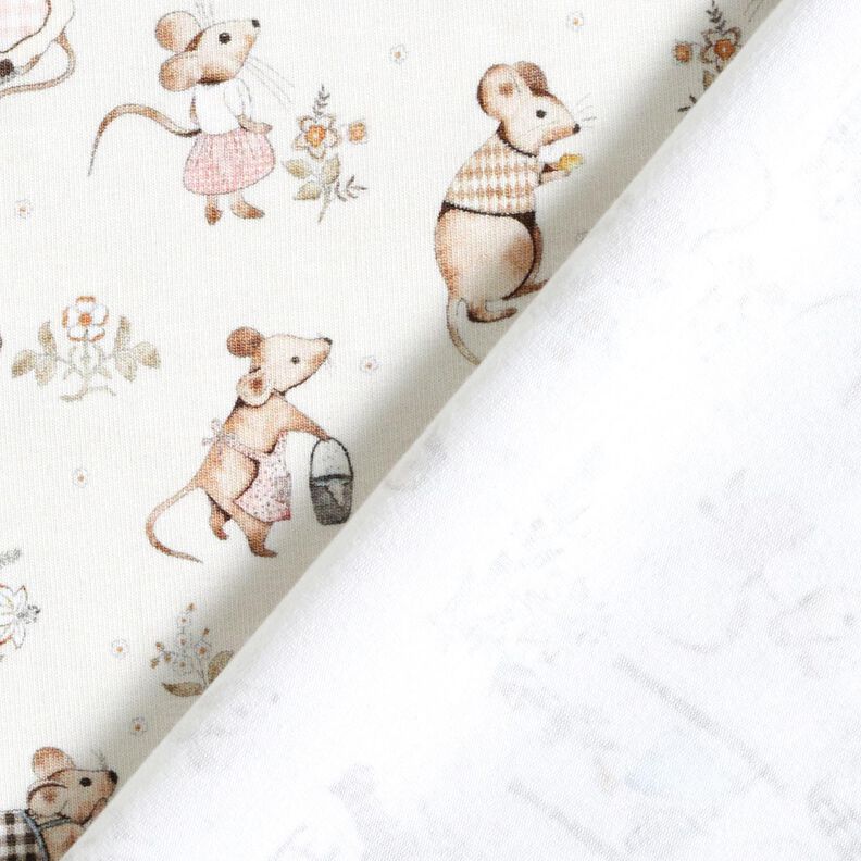 Bavlněný žerzej Myší rodina digitální potisk – vlněná bílá,  image number 4