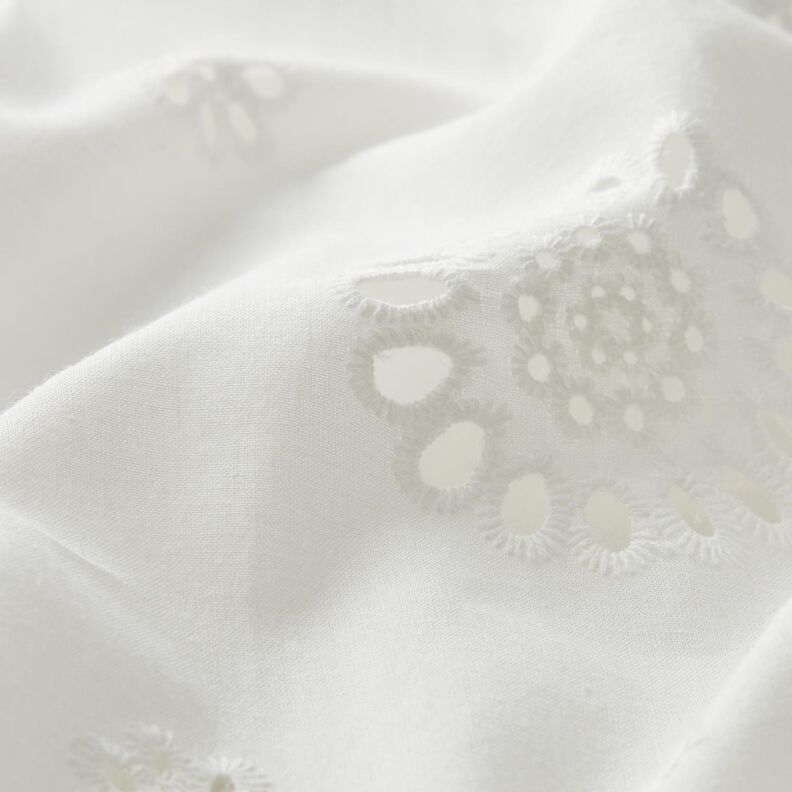 Bavlněná tkanina s očky ve tvaru květiny – bílá,  image number 2