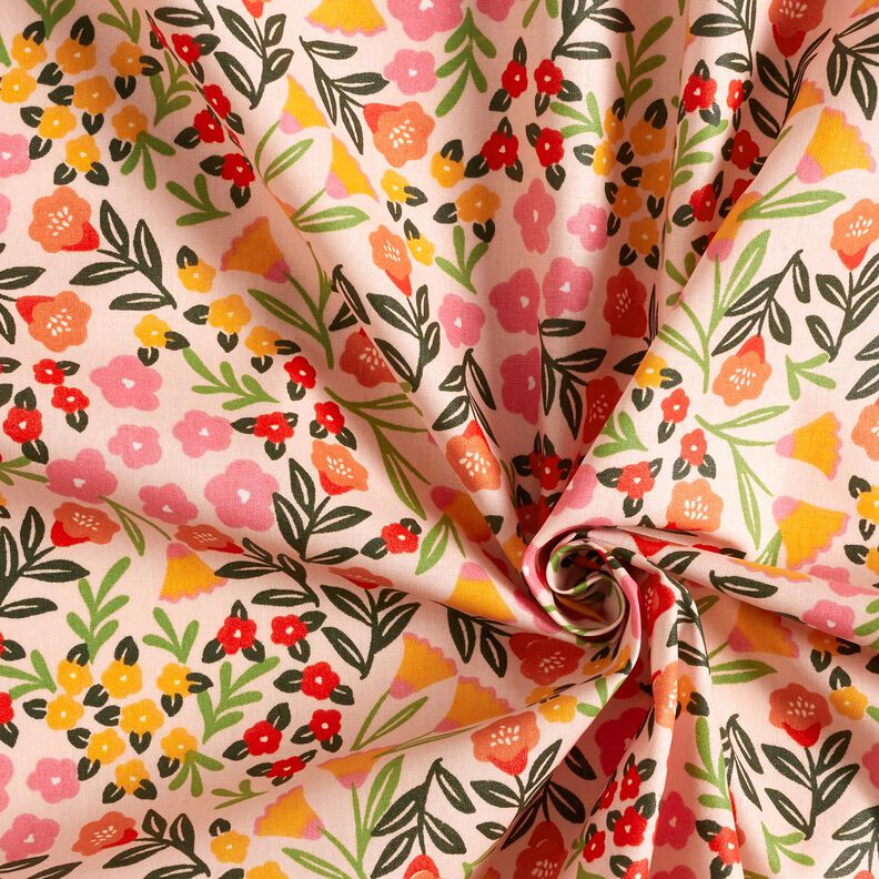 Povrstvená bavlna Květinová louka – světle béžová/pink,  image number 4