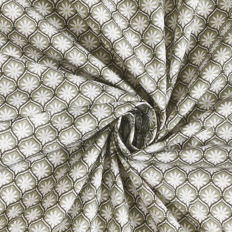 Povrstvená bavlna Květinové kachle – rákosove zelená/bílá,  image number 3