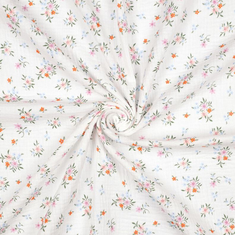 GOTS Mušelín / dvojitá mačkaná tkanina Roztomilé kytičky  | Poppy Fabrics – slonová kost/oranžová,  image number 3
