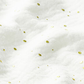 Bavlněný mušelín Rozptýlené zlaté tečky – bílá/zlatá, 
