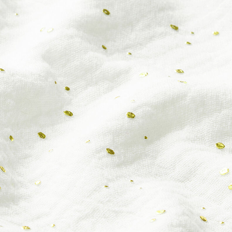 Bavlněný mušelín Rozptýlené zlaté tečky – bílá/zlatá,  image number 2