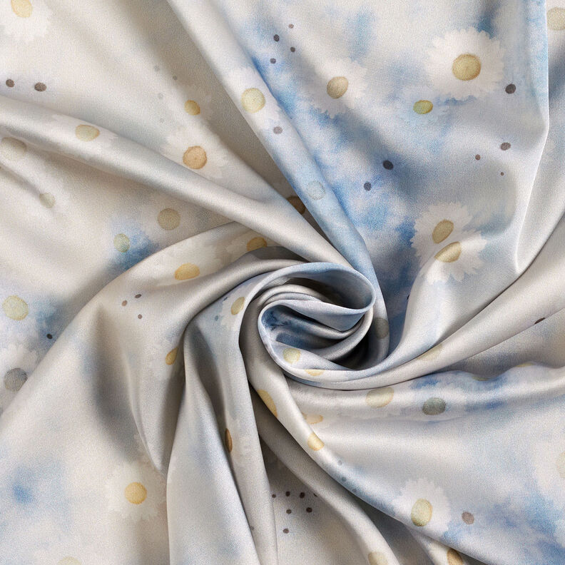 Strečový satén kopretinová batika – přírodni/světle modra,  image number 3