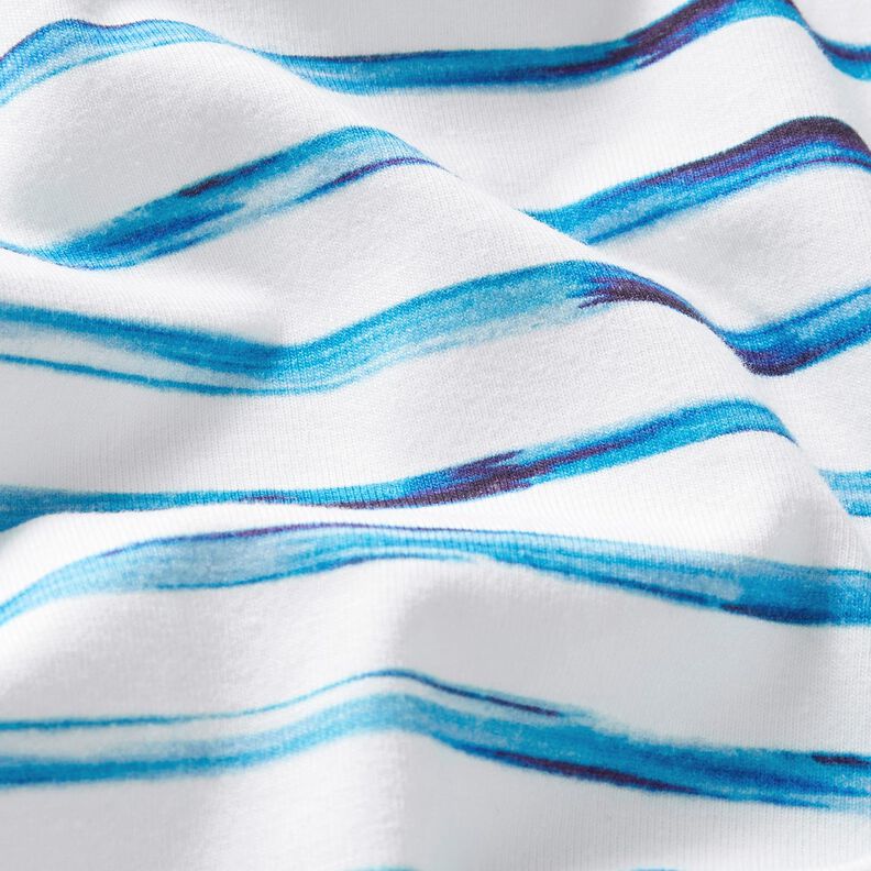 Bavlněný žerzej Akvarelové pruhy široké digitální potisk – slonová kost/modrá,  image number 2
