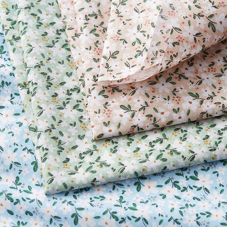 Organická bavlna popelín jemné květy – nebeská modrá,  image number 5