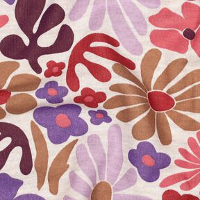 Teplákovina počesaná Velké květiny | Poppy Fabrics – přírodni/merlot, 