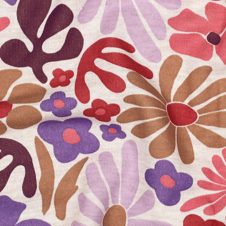 Teplákovina počesaná Velké květiny | Poppy Fabrics – přírodni/merlot,  image number 2