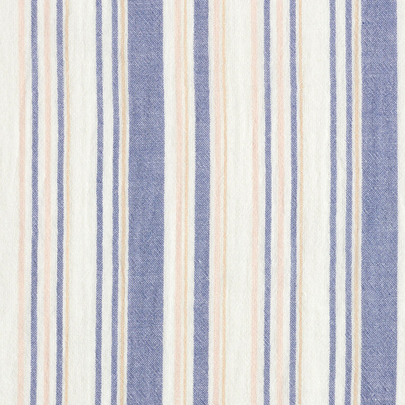 Mušelín / dvojitá mačkaná tkanina Pruhy barvené v přízi | Poppy – bílá/namornicka modr,  image number 1