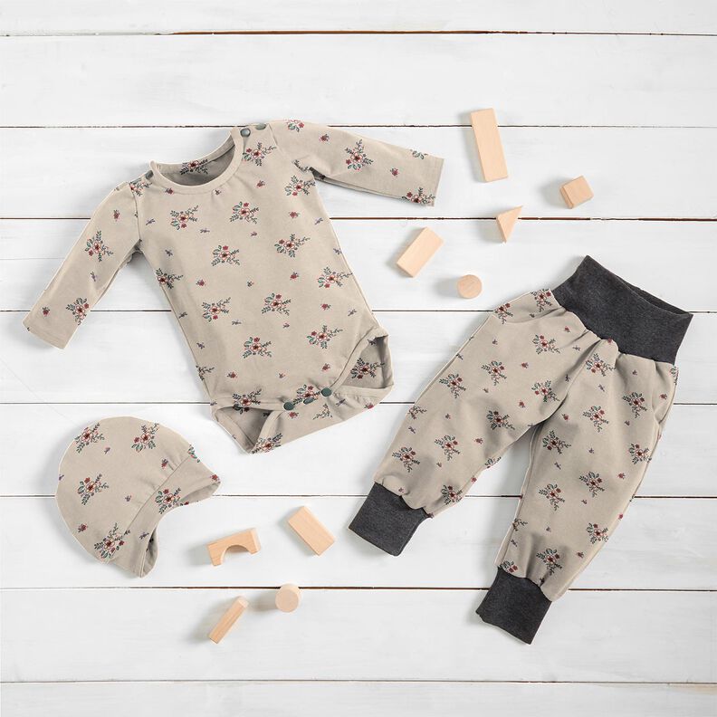 GOTS Bavlněný žerzej rozptýlené květiny | Poppy Fabrics – mandlová,  image number 7