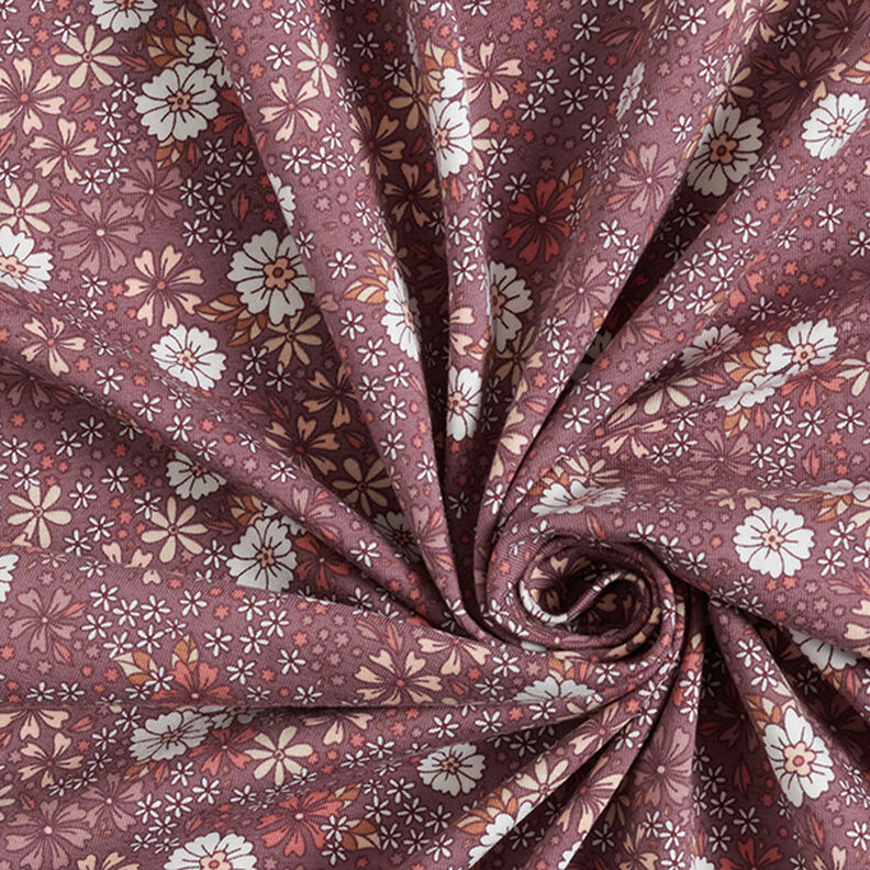 Bavlněný žerzej Květinová louka – tmavě starorůžová,  image number 3
