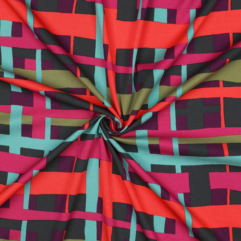 Viskózová látka stretch Line Layers | Nerida Hansen – merlot/oranžová,  image number 3