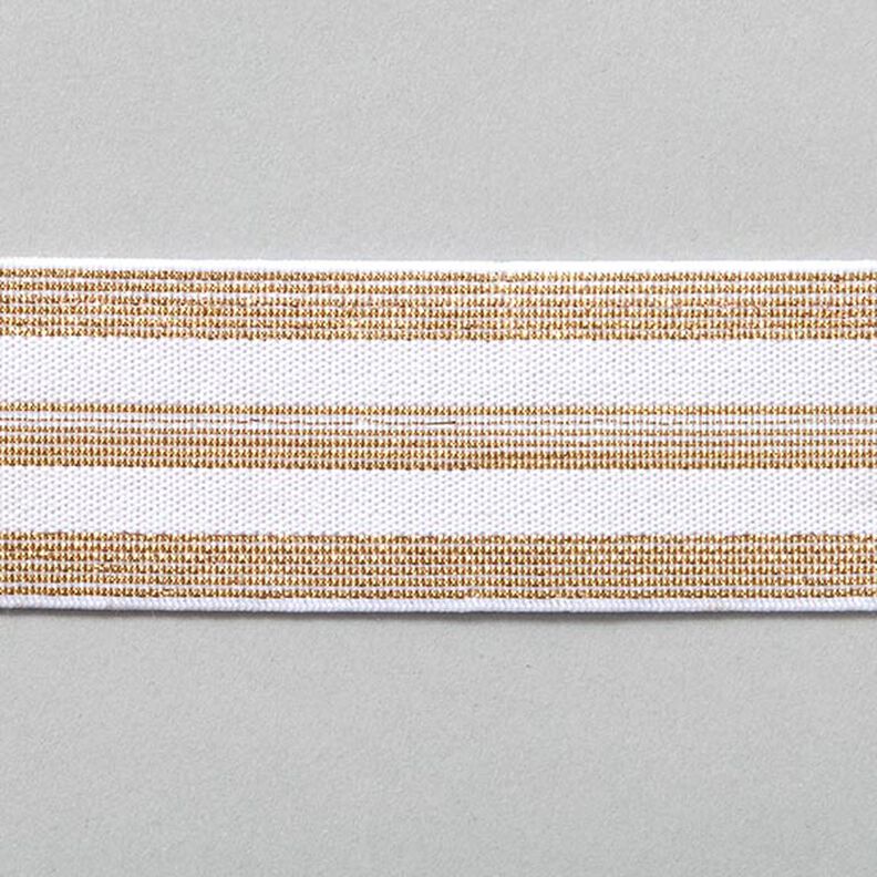 Proužkovaná gumová stuha [40 mm] – bílá/zlatá,  image number 1