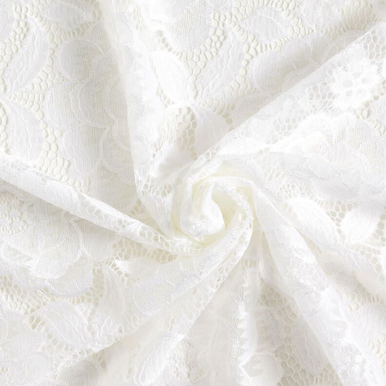 Elastická krajka Květy a listy – vlněná bílá,  image number 4