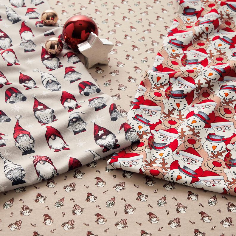 Francouzské froté letní teplákovina Sob, Santa Claus a sněhulák – vlněná bílá, image number 5
