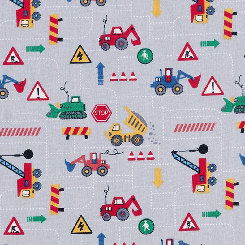 Popelínová bavlněná tkanina  stavební vozidla – šedá,  image number 1