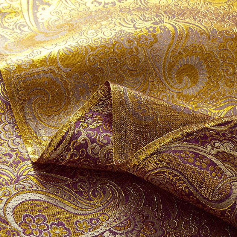 Oděvní žakár Metalický vzor paisley – světle fialova/zlatá,  image number 3