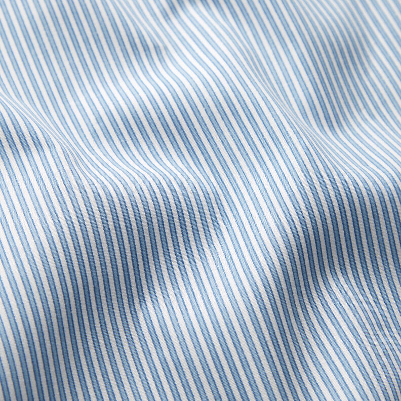 Strečová látka na košile úzké proužky – bílá/světle modra,  image number 2