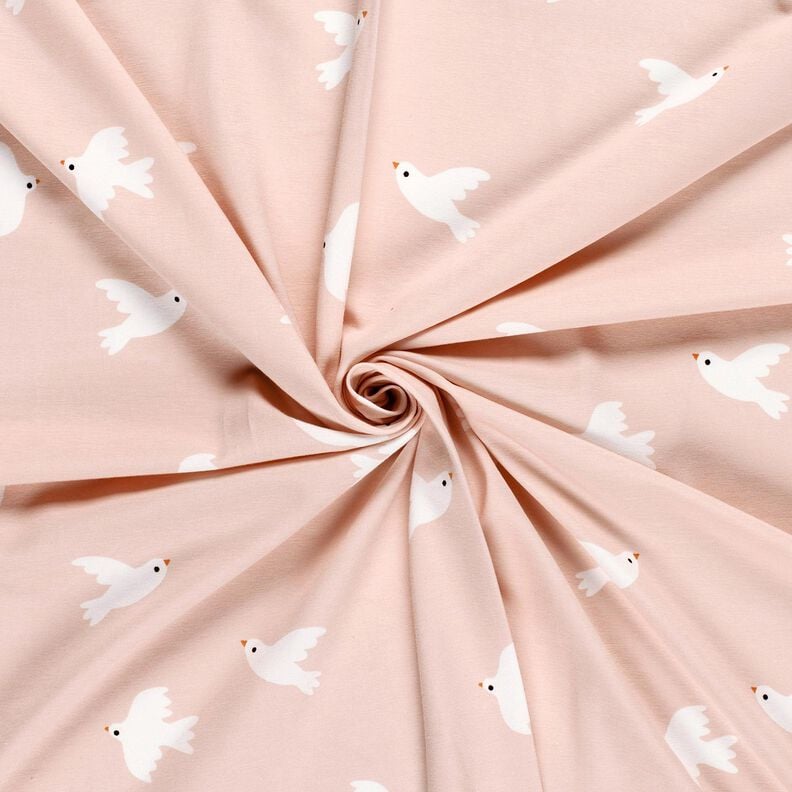 Bavlněný žerzej Velké ptáky – rose/bílá,  image number 3
