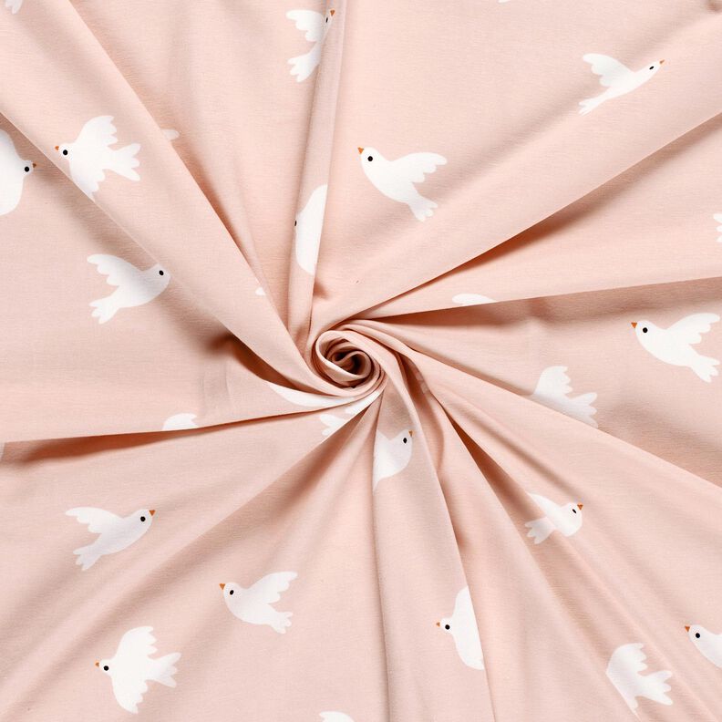 Bavlněný žerzej Velké ptáky – rose/bílá, image number 3