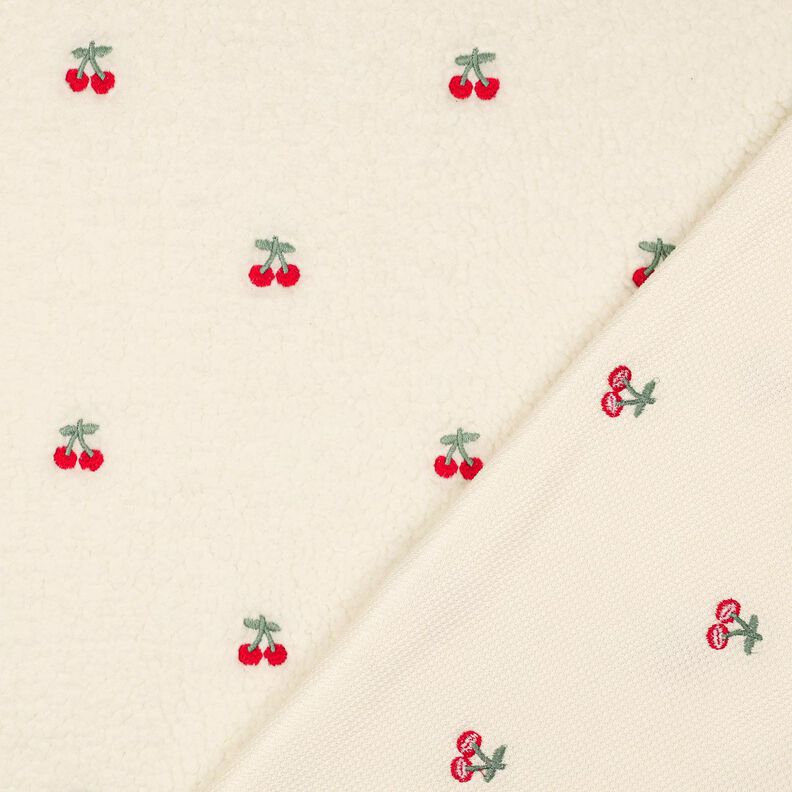 Plyš teddy Vyšívané třešně | Poppy Fabrics – slonová kost/chili,  image number 4