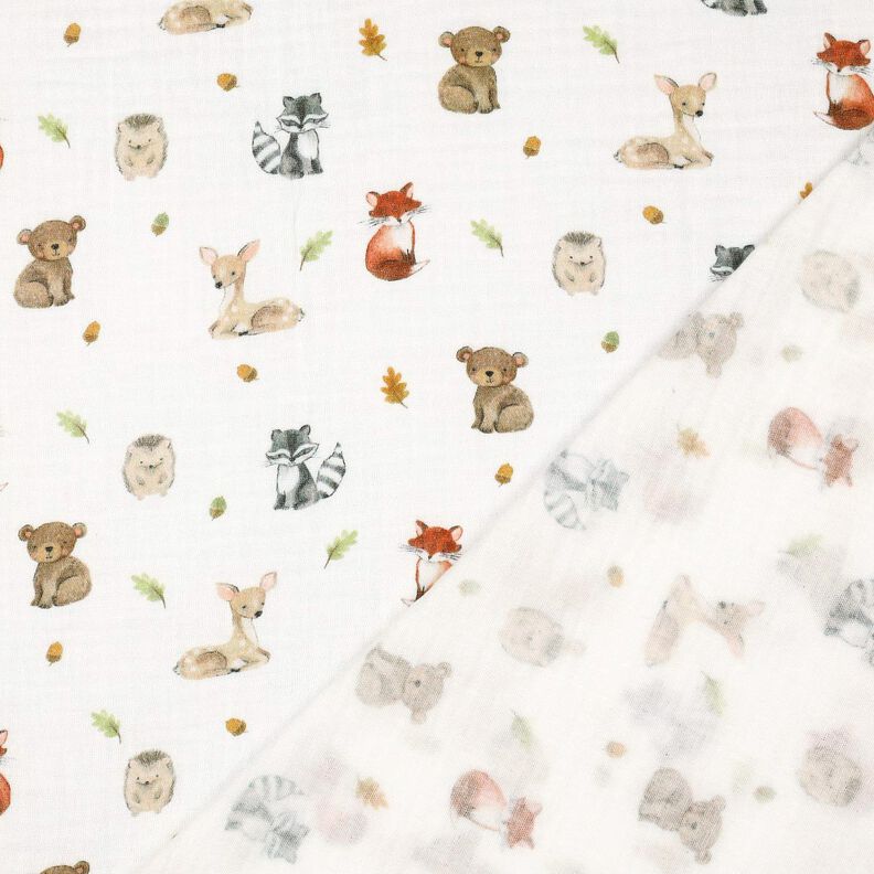 Mušelín / dvojitá mačkaná tkanina Lesní zvířátka digitální potisk | Poppy Fabrics – bílá/terracotta,  image number 4
