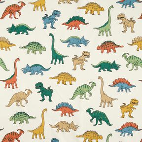 Dekorační látka Polopanama Pozoruhodní dinosauři – vlněná bílá/tmavě zelená, 