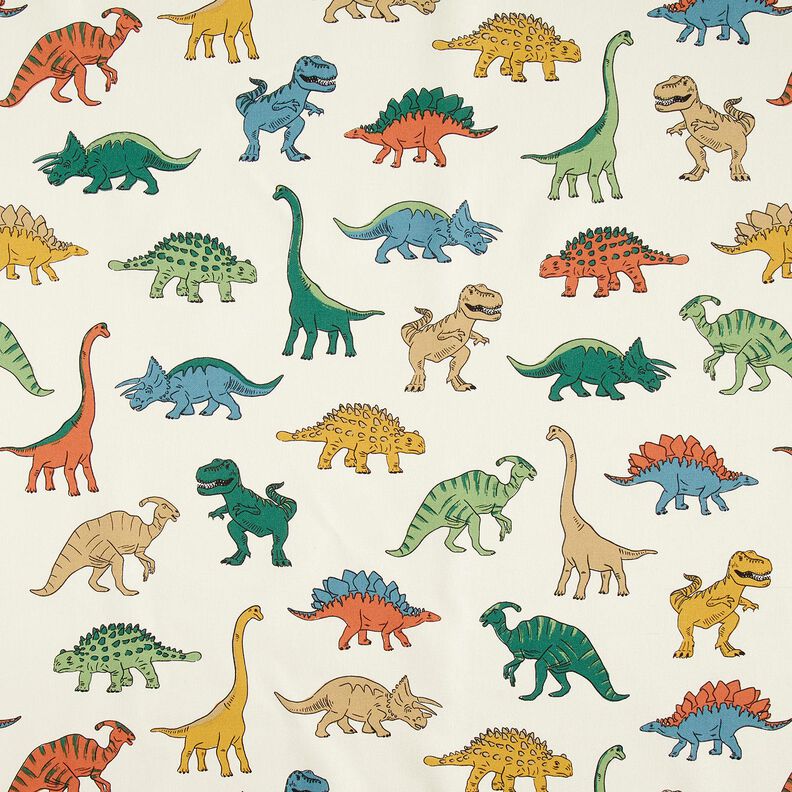 Dekorační látka Polopanama Pozoruhodní dinosauři – vlněná bílá/tmavě zelená, image number 1