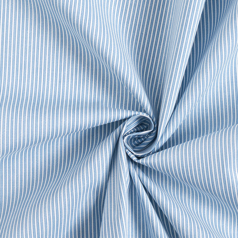 Strečová látka na košile úzké proužky – bílá/světle modra,  image number 4