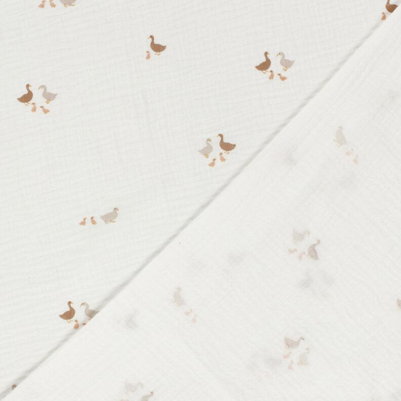 Mušelín / dvojitá mačkaná tkanina Kachní rodinka – vlněná bílá/přírodni,  image number 4