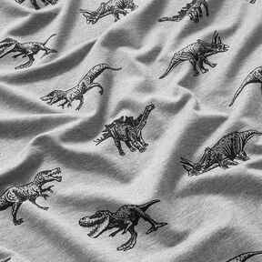 Francouzské froté letní teplákovina Dinosauři – stříbrná/černá, 