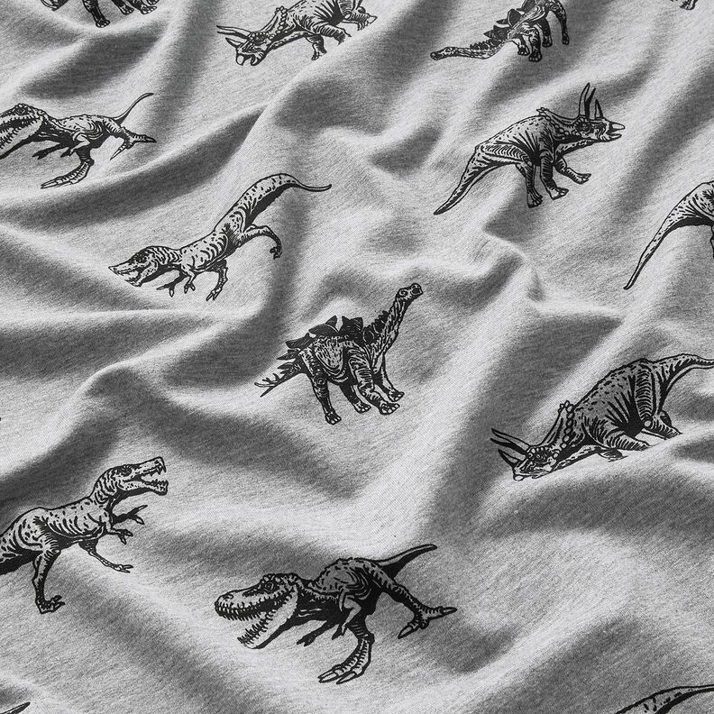 Francouzské froté letní teplákovina Dinosauři – stříbrná/černá,  image number 2