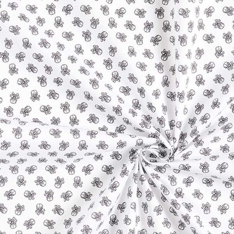Popelín se vzorem lebky – bílá/černá,  image number 3