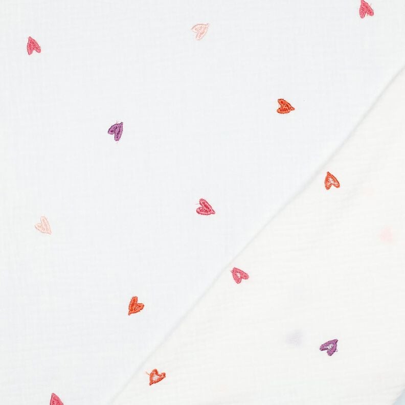 Mušelín / dvojitá mačkaná tkanina Vyšívaná srdce | Poppy Fabrics – bílá/rose,  image number 4