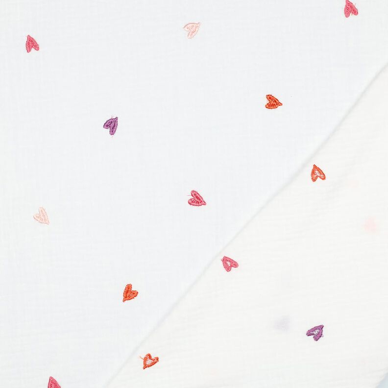Mušelín / dvojitá mačkaná tkanina Vyšívaná srdce | Poppy Fabrics – bílá/rose, image number 4