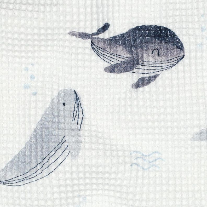 Vaflové piké Velryby digitální potisk | Poppy Fabrics – slonová kost/modrošedá,  image number 2