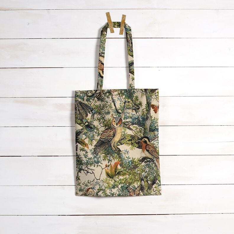 Dekorační látka Gobelín umělečtí ptáci – světle béžová/piniová,  image number 6