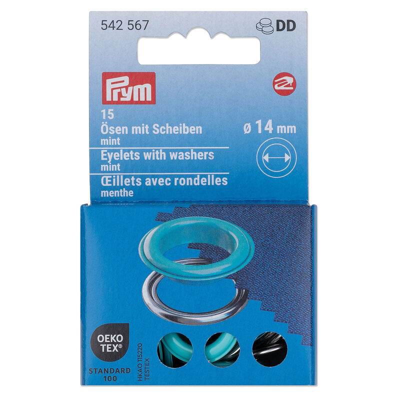 Očka s podložkami [15 kusů | Ø 14 mm] | Prym – mátová/stříbrná metalická,  image number 1
