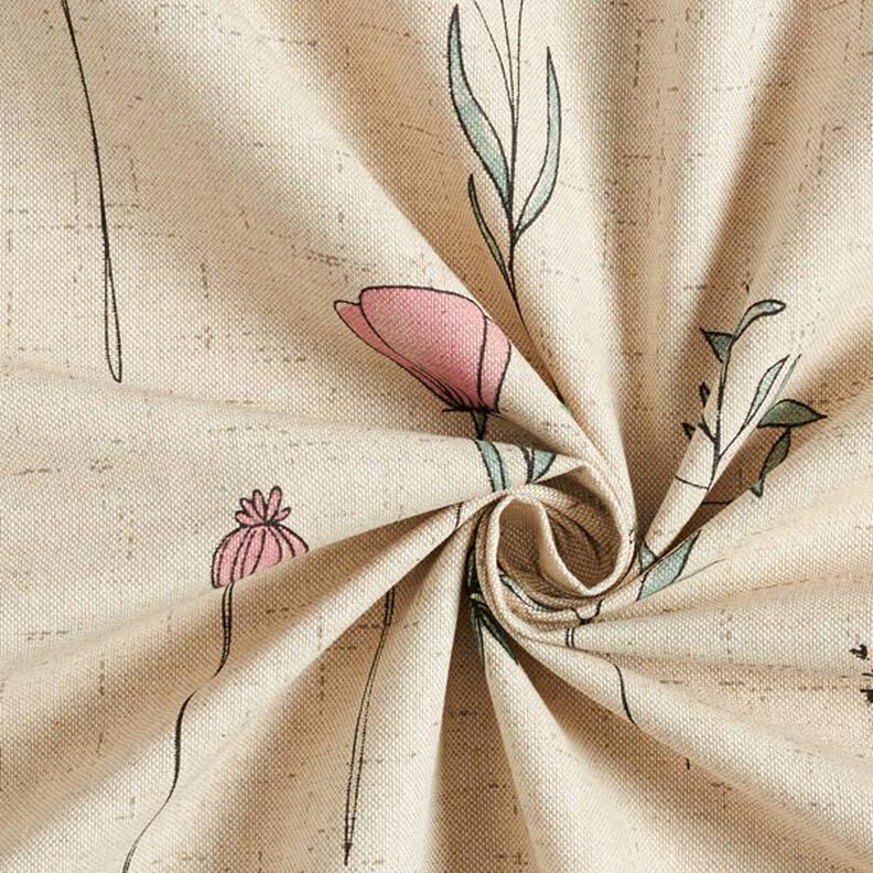 Dekorační látka Polopanama sušené květiny – přírodni/růžová,  image number 5