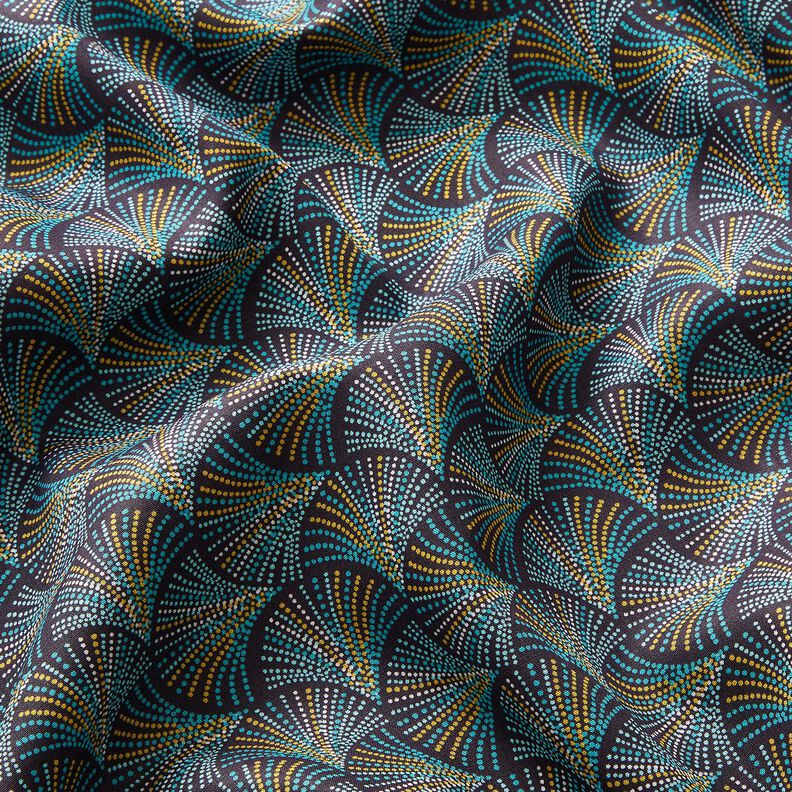 Viskózová tkanina Retro vějíř – noční modrá/tyrkysová,  image number 2